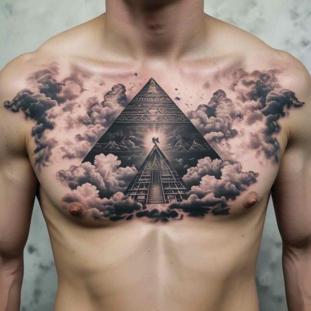 43 Immortal Ideas Of Meaningful Pyramid Tattoos That Have The World Of Art In A Chokehold! 40 Pyramid in the Clouds tattoo
